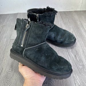 UGG Classic Mini Double Zip 1018849 Black Suede Winter Boots Size 5